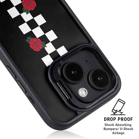 Rose Checkerboard iPhone 15 Kickstand Case